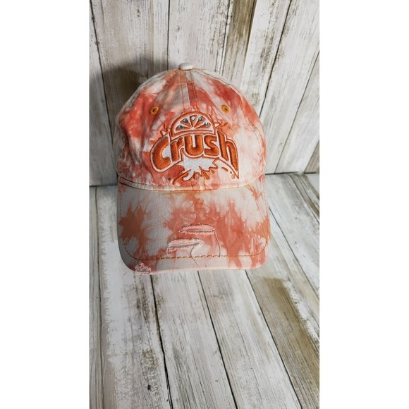 Crush Soda Tie Dye Distressed Baseball Cap Hat Orange White Adjustable - Picture 4 of 6